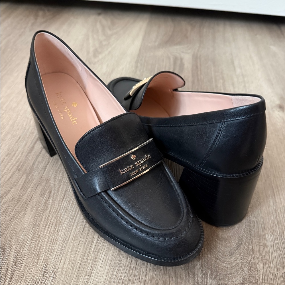 Kate Spade Black Leather Loafers with Gold Accent